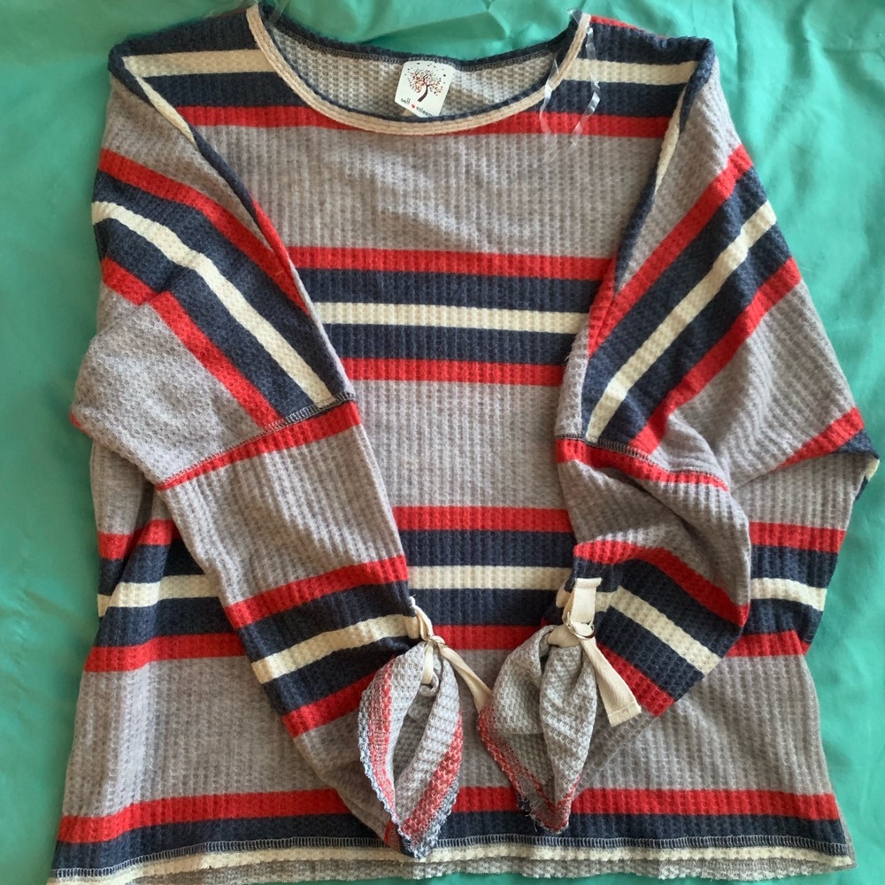 Grey red blue cream/off white stripped sweater
